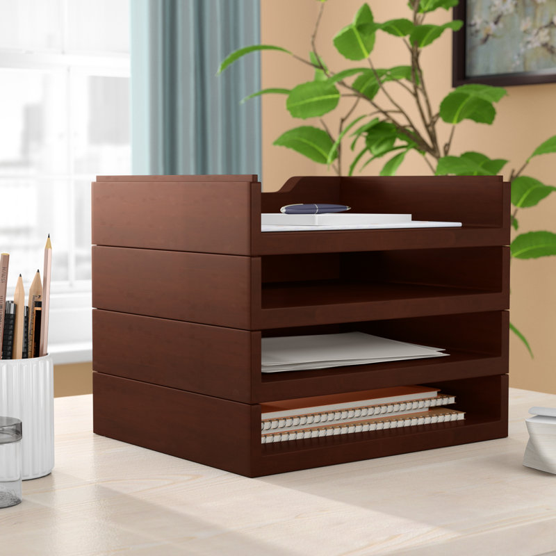 Darby Home Co Beaumys Stacking Wood Desk Organizers, 4 Letter Tray Kit